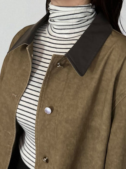 Fake Leather collar カバーオールジャケット