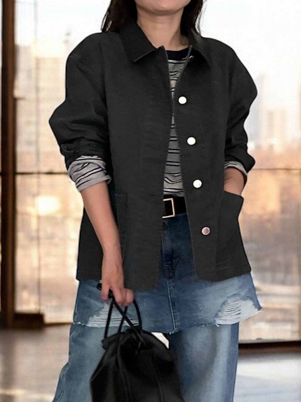 Fake Leather collar カバーオールジャケット