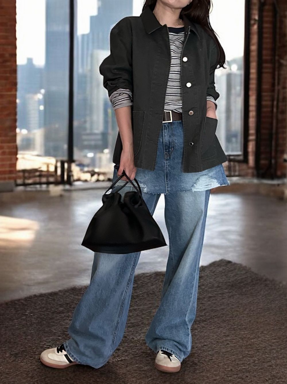 Fake Leather collar カバーオールジャケット