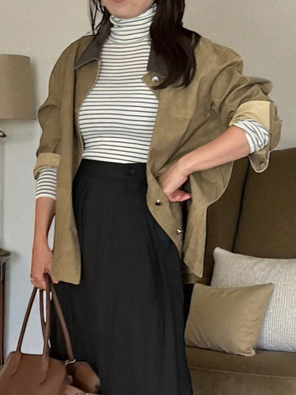 Fake Leather collar カバーオールジャケット