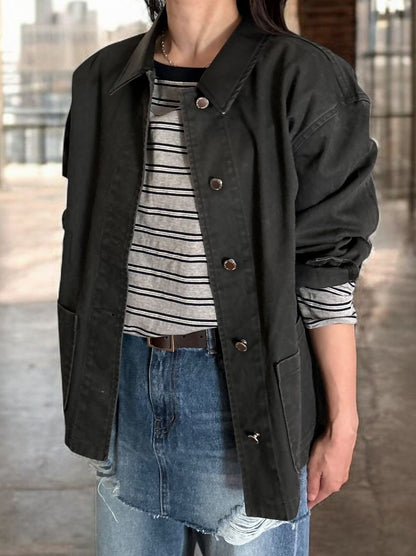 Fake Leather collar カバーオールジャケット