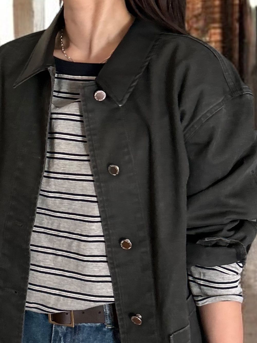 Fake Leather collar カバーオールジャケット