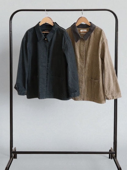 Fake Leather collar カバーオールジャケット