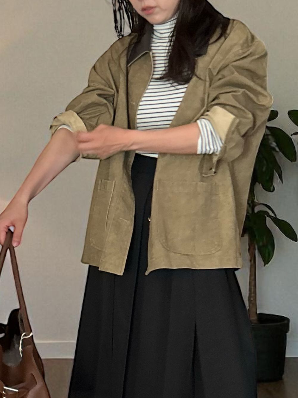 Fake Leather collar カバーオールジャケット