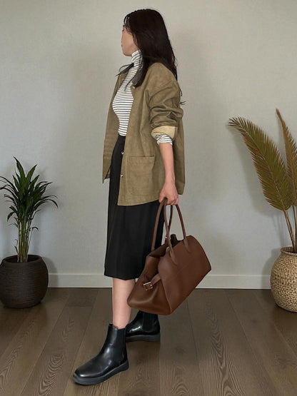 Fake Leather collar カバーオールジャケット