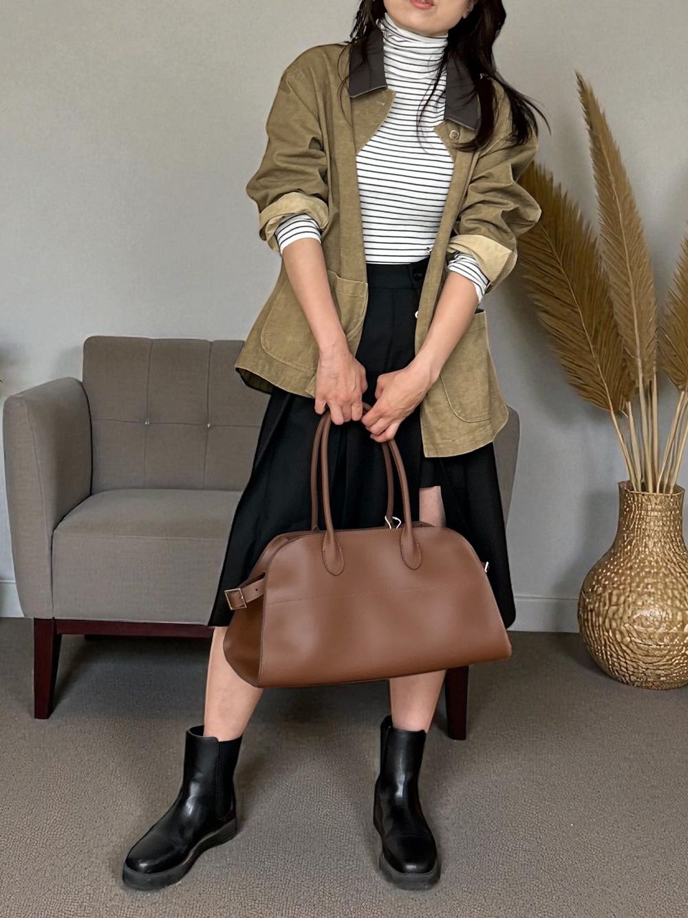 Fake Leather collar カバーオールジャケット