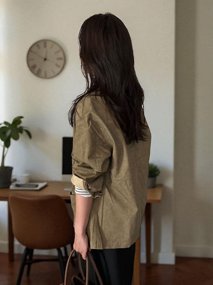 Fake Leather collar カバーオールジャケット