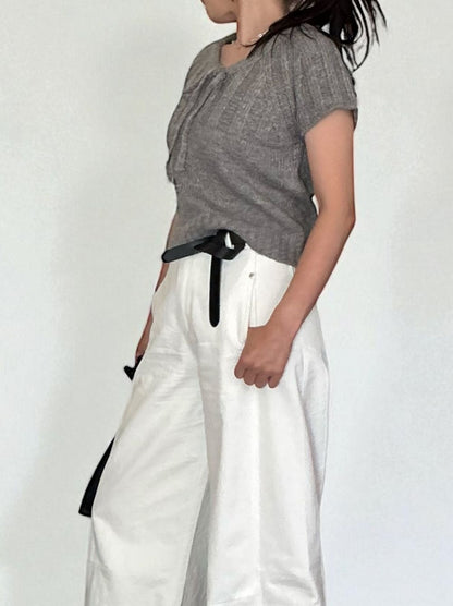 Front ribbon ラウンドネックニット