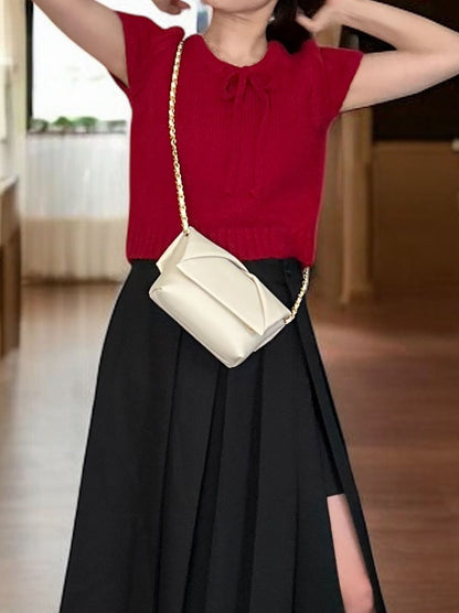 Front ribbon ラウンドネックニット