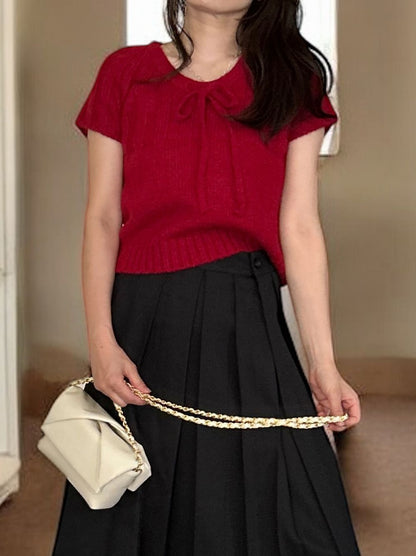 Front ribbon ラウンドネックニット