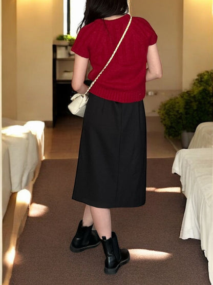 Front ribbon ラウンドネックニット