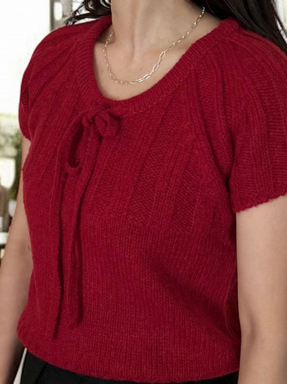 Front ribbon ラウンドネックニット