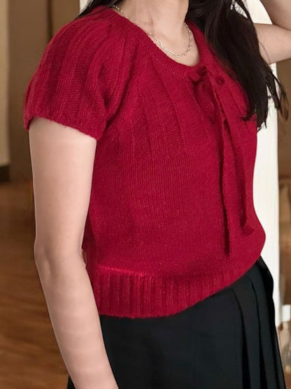 Front ribbon ラウンドネックニット