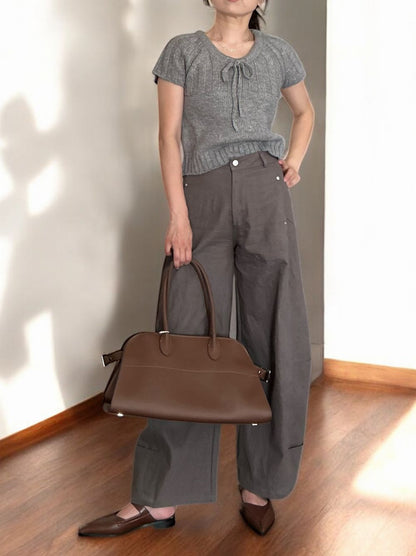 Front ribbon ラウンドネックニット