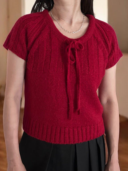 Front ribbon ラウンドネックニット