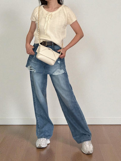 Front ribbon ラウンドネックニット