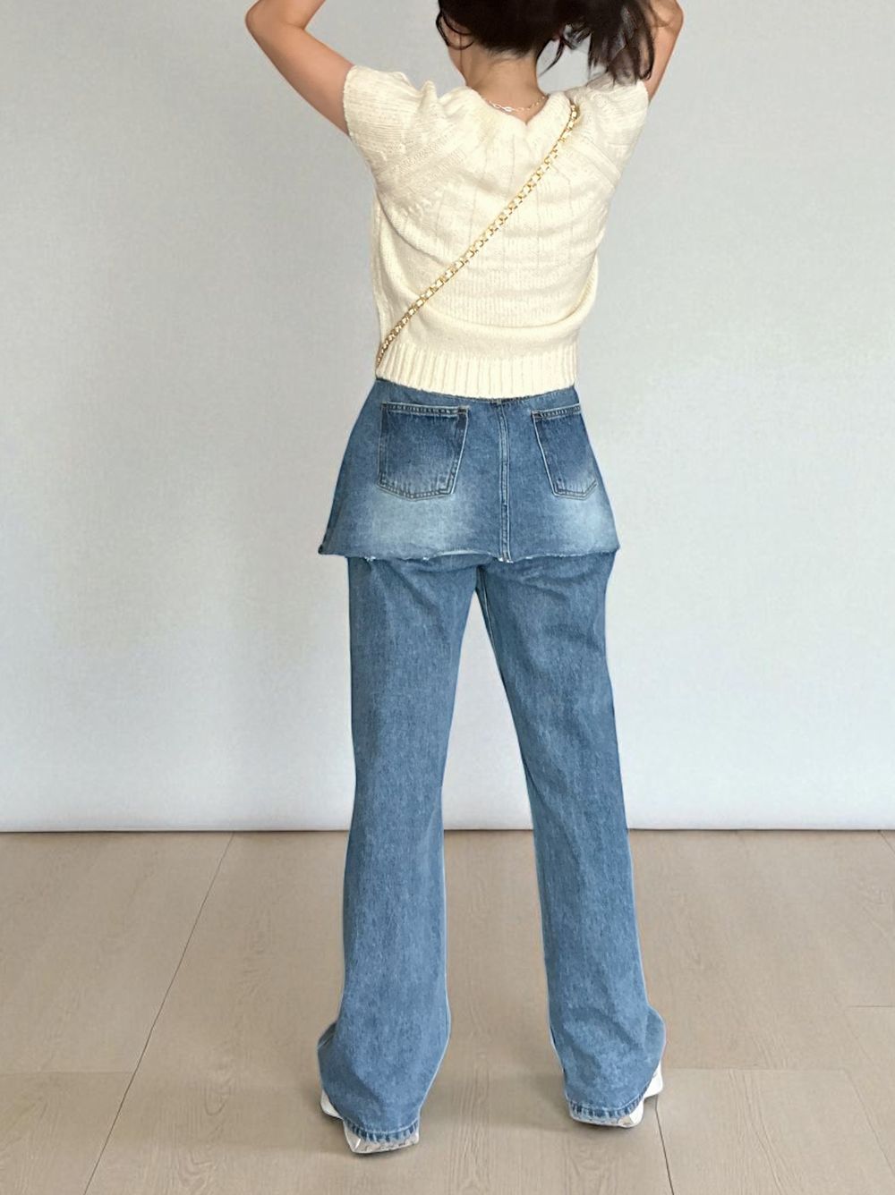 Front ribbon ラウンドネックニット