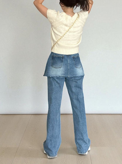 Front ribbon ラウンドネックニット