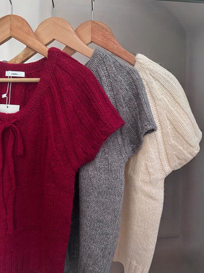 Front ribbon ラウンドネックニット