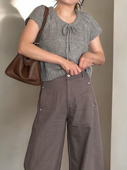 Front ribbon ラウンドネックニット