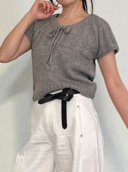 Front ribbon ラウンドネックニット