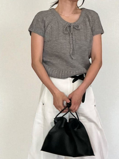 Front ribbon ラウンドネックニット