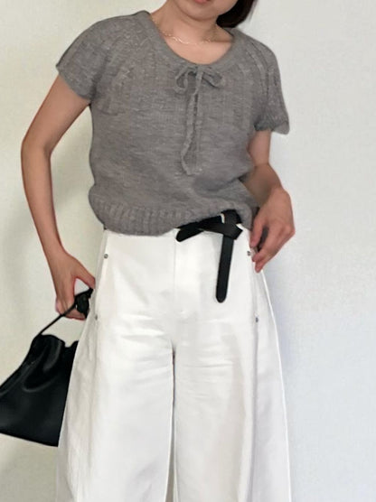 Front ribbon ラウンドネックニット