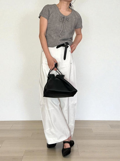 Front ribbon ラウンドネックニット