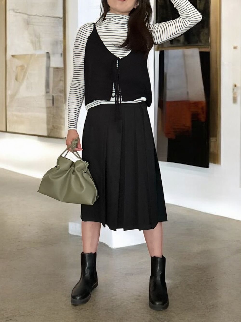 Chalk stripe wool blended ニットタートルトップス