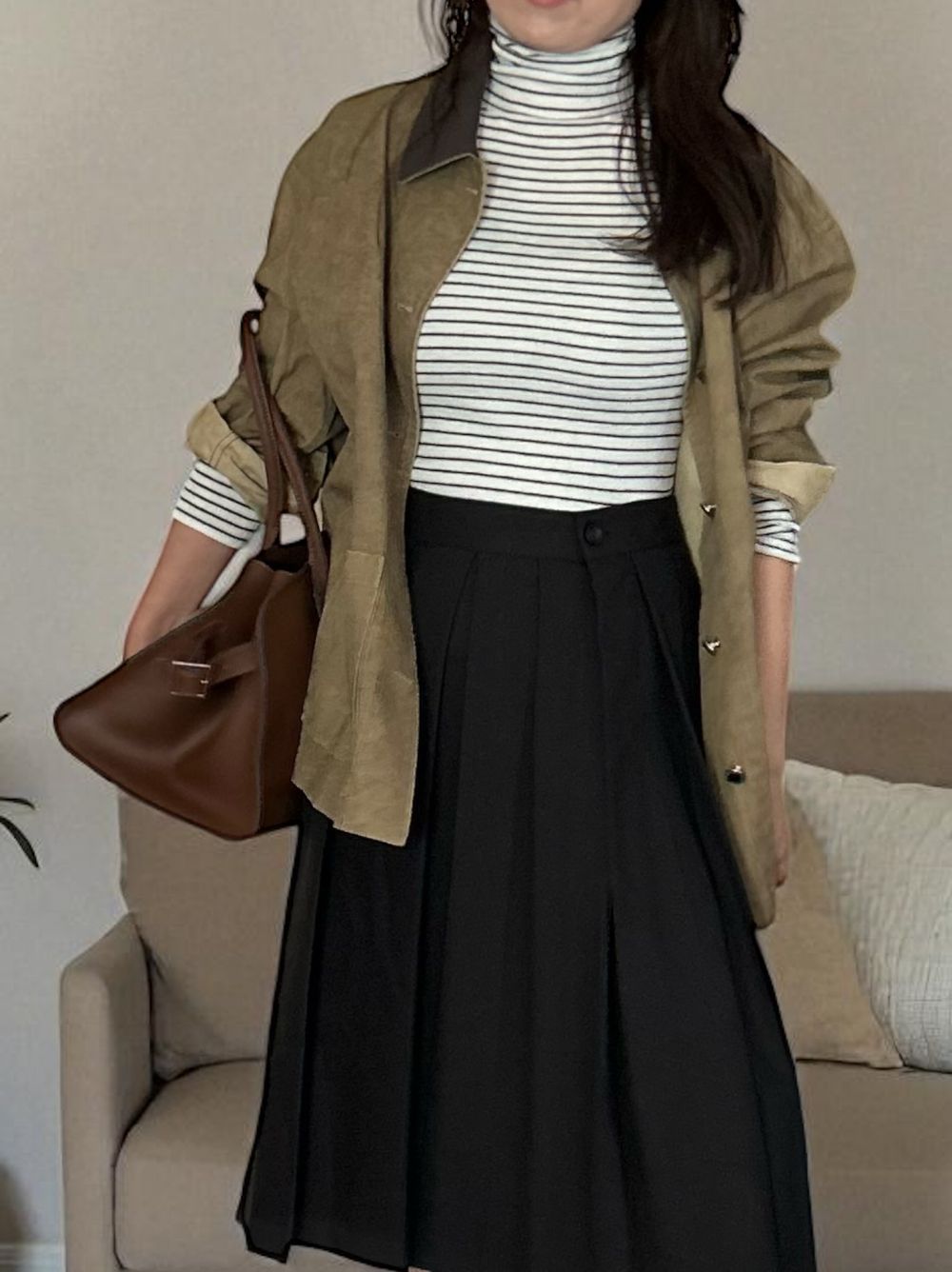 Chalk stripe wool blended ニットタートルトップス