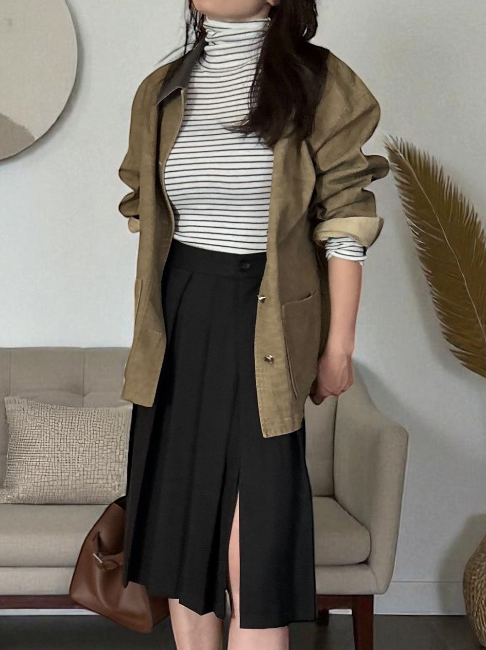 Chalk stripe wool blended ニットタートルトップス