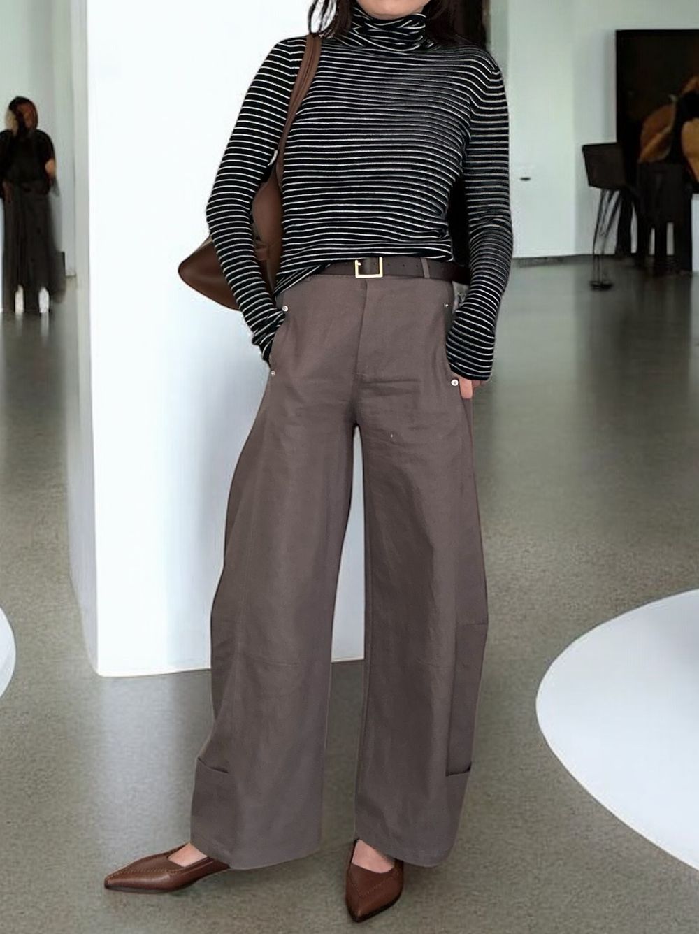 Chalk stripe wool blended ニットタートルトップス