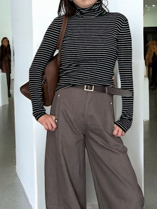 Chalk stripe wool blended ニットタートルトップス