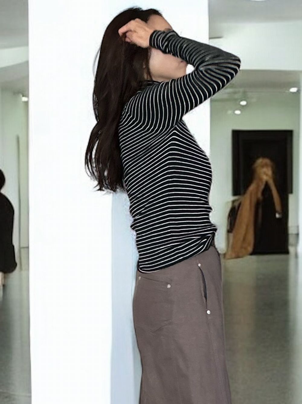 Chalk stripe wool blended ニットタートルトップス