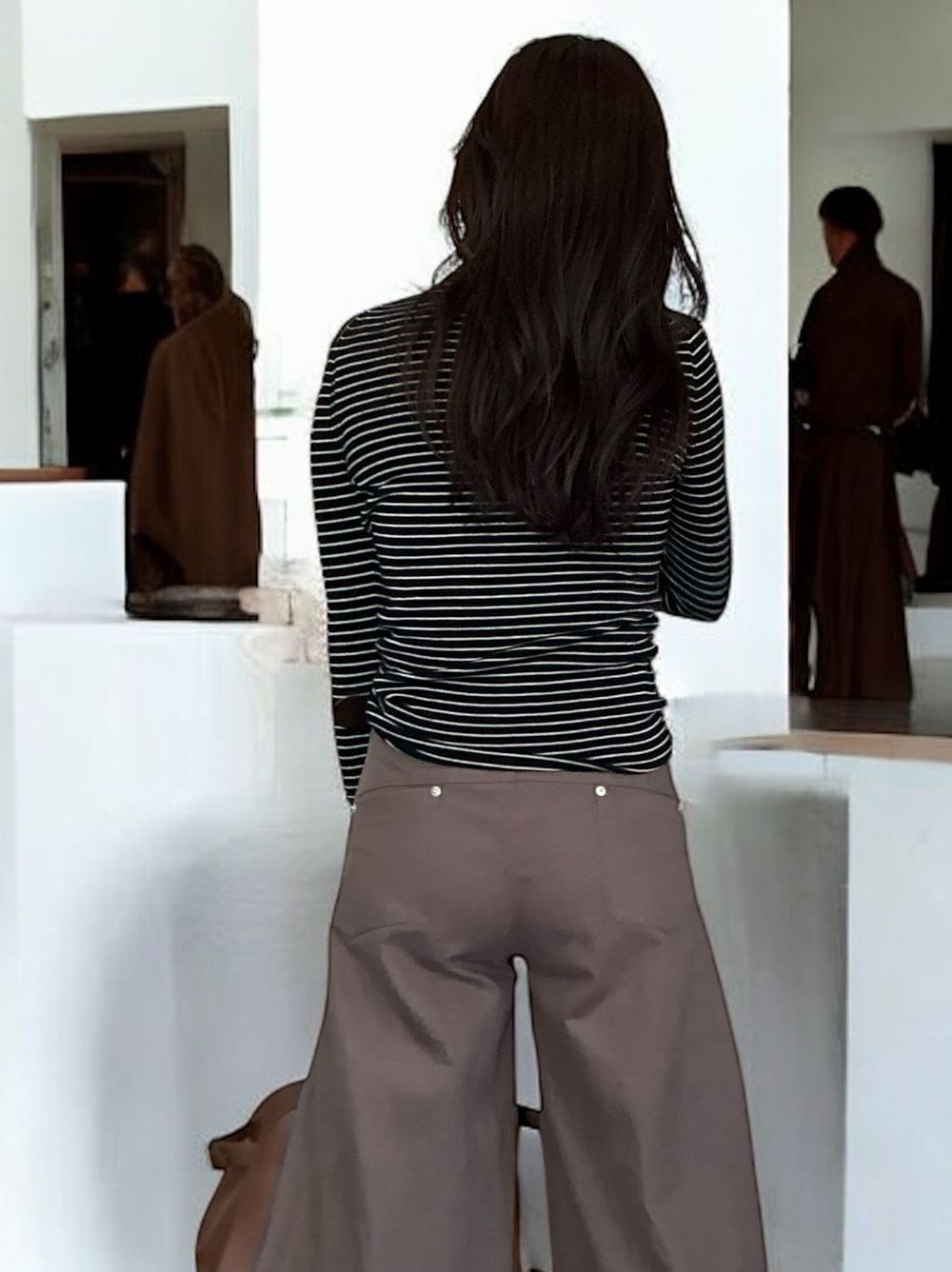 Chalk stripe wool blended ニットタートルトップス