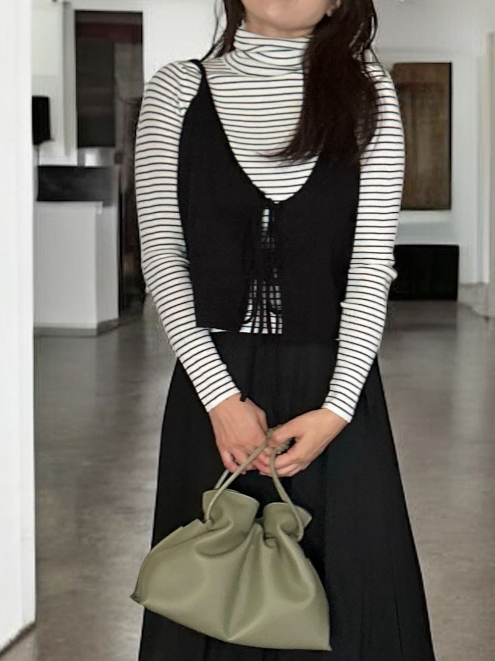 Chalk stripe wool blended ニットタートルトップス