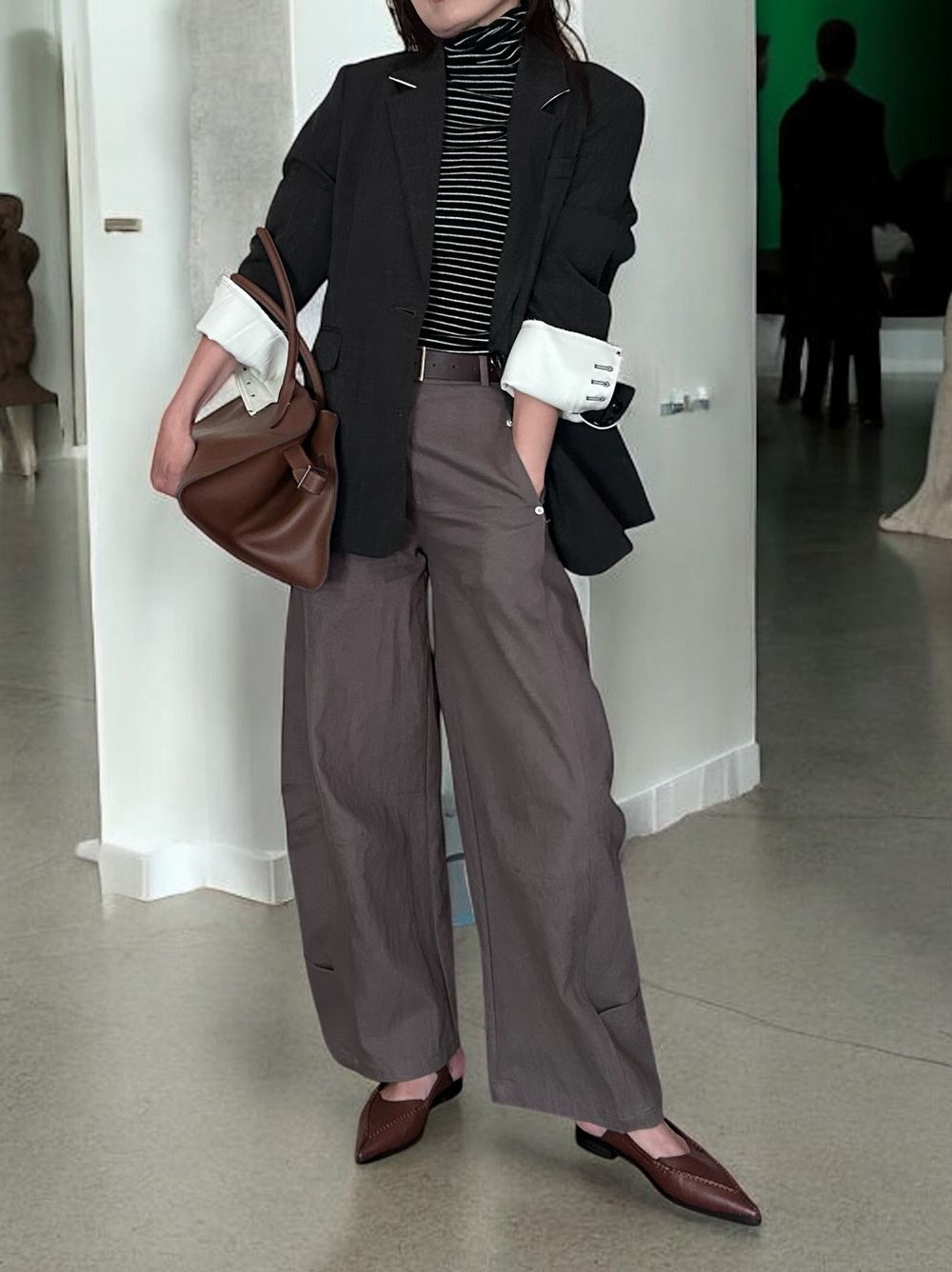 Chalk stripe wool blended ニットタートルトップス