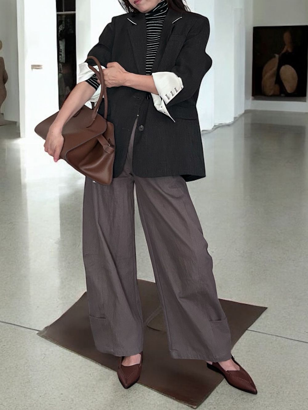 Chalk stripe wool blended ニットタートルトップス