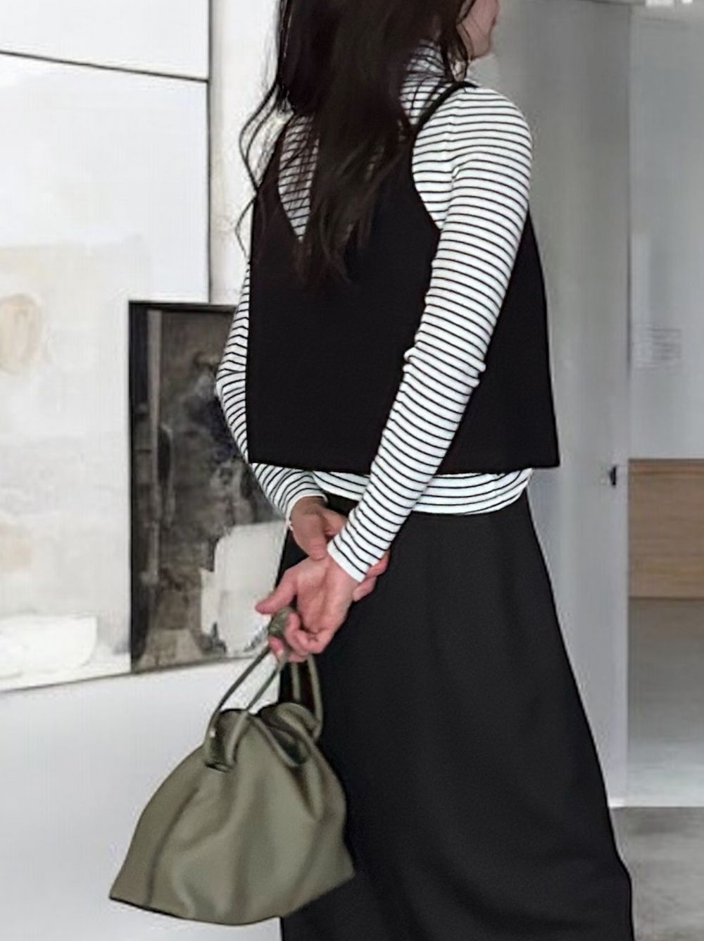 Chalk stripe wool blended ニットタートルトップス