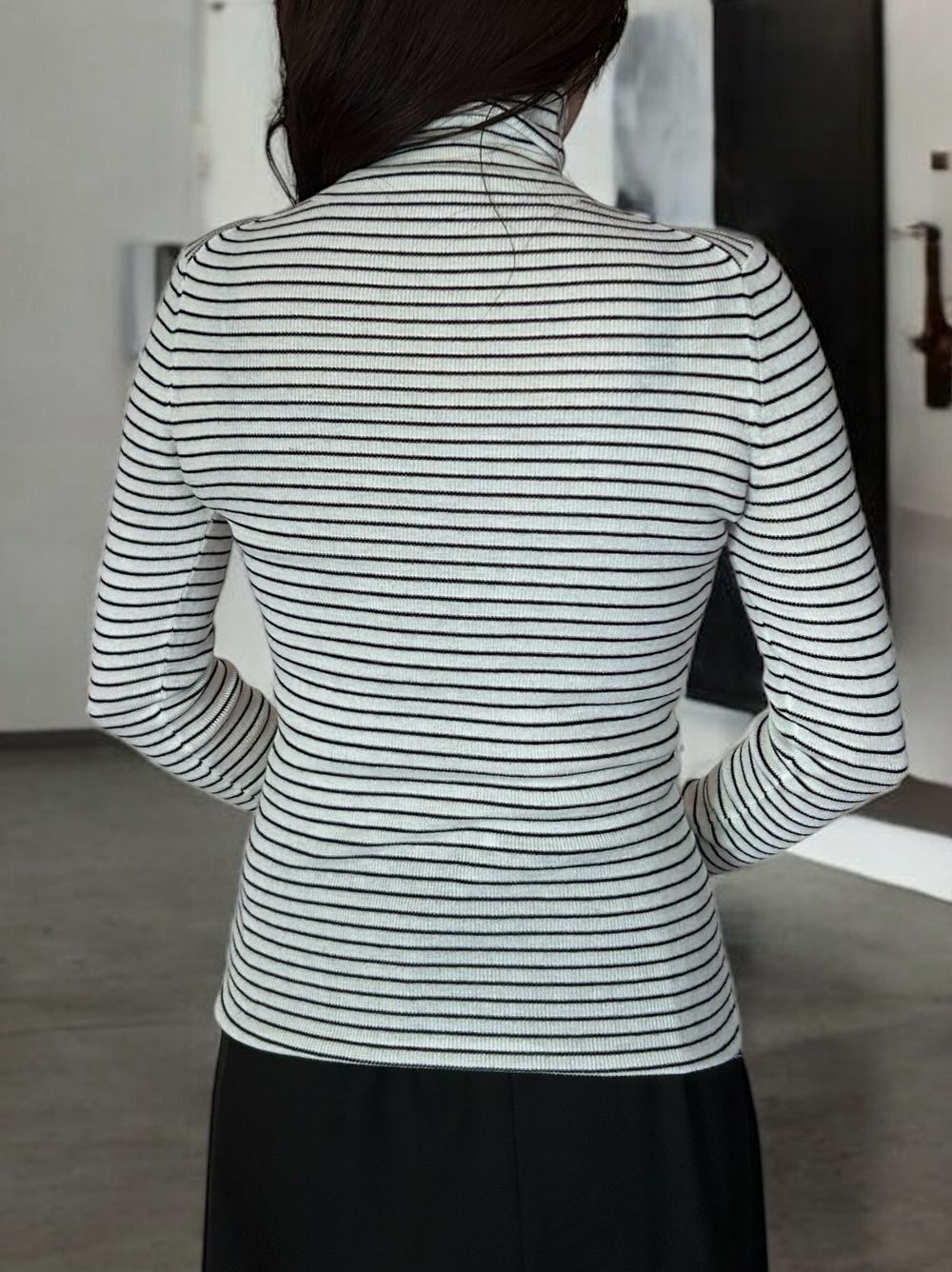 Chalk stripe wool blended ニットタートルトップス