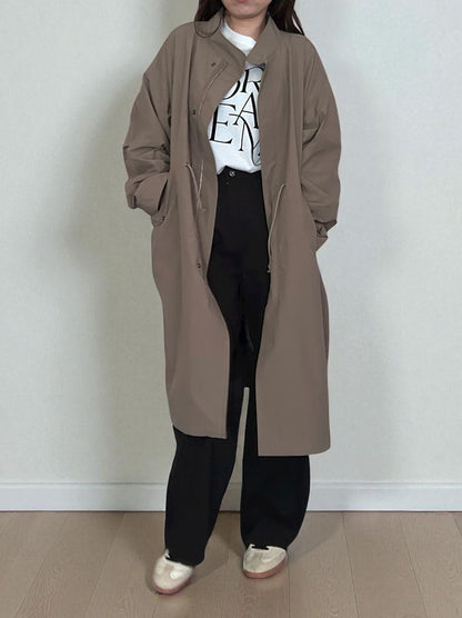 Waist Drawstring スタンドカラーナイロンコート