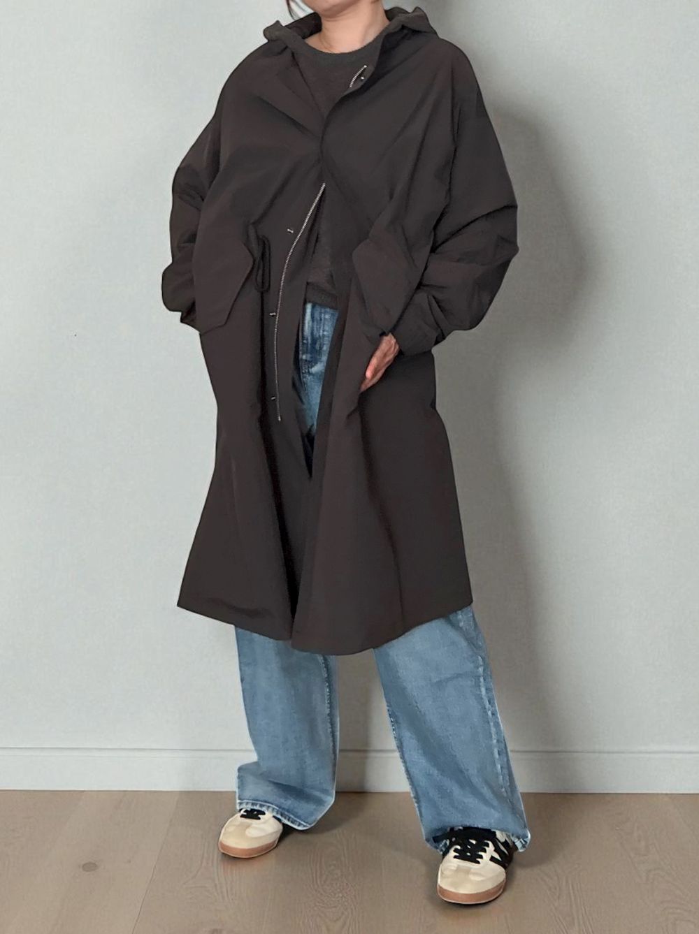 Waist Drawstring スタンドカラーナイロンコート