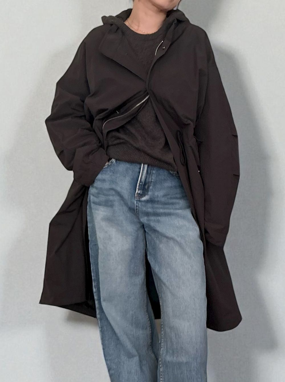 Waist Drawstring スタンドカラーナイロンコート