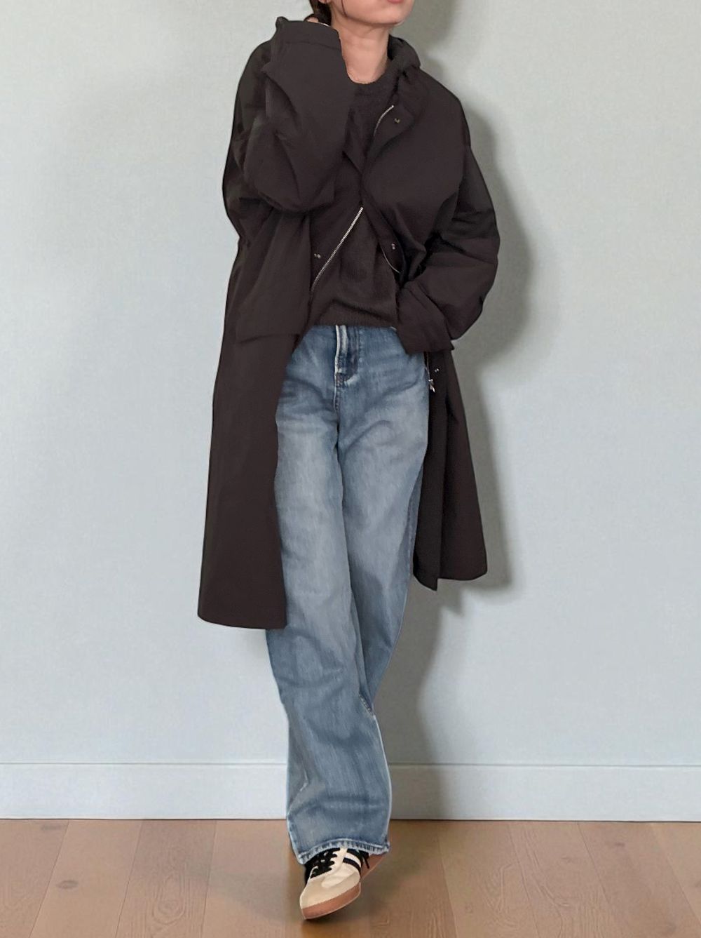 Waist Drawstring スタンドカラーナイロンコート
