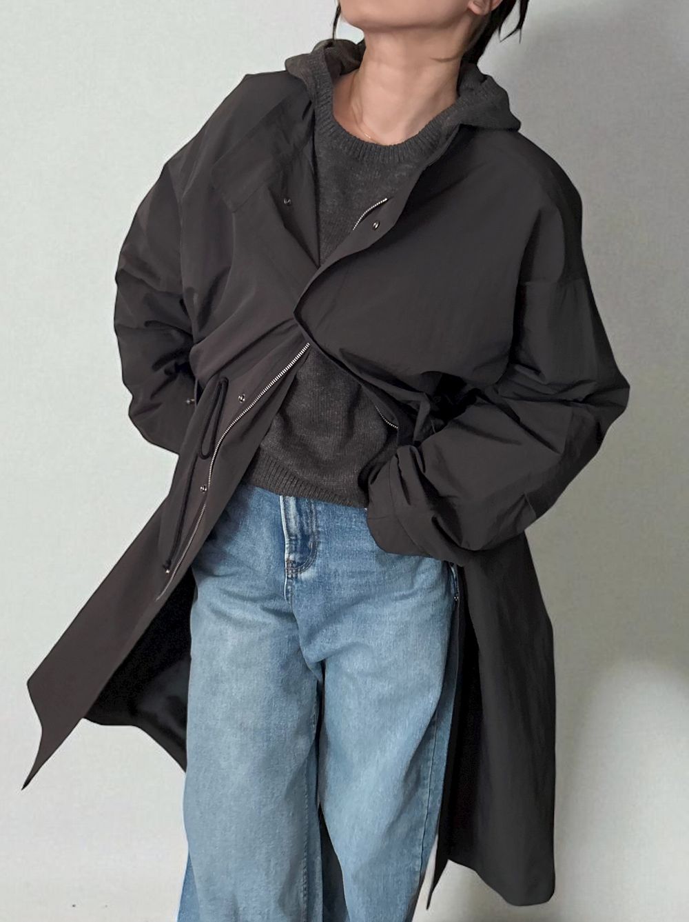 Waist Drawstring スタンドカラーナイロンコート