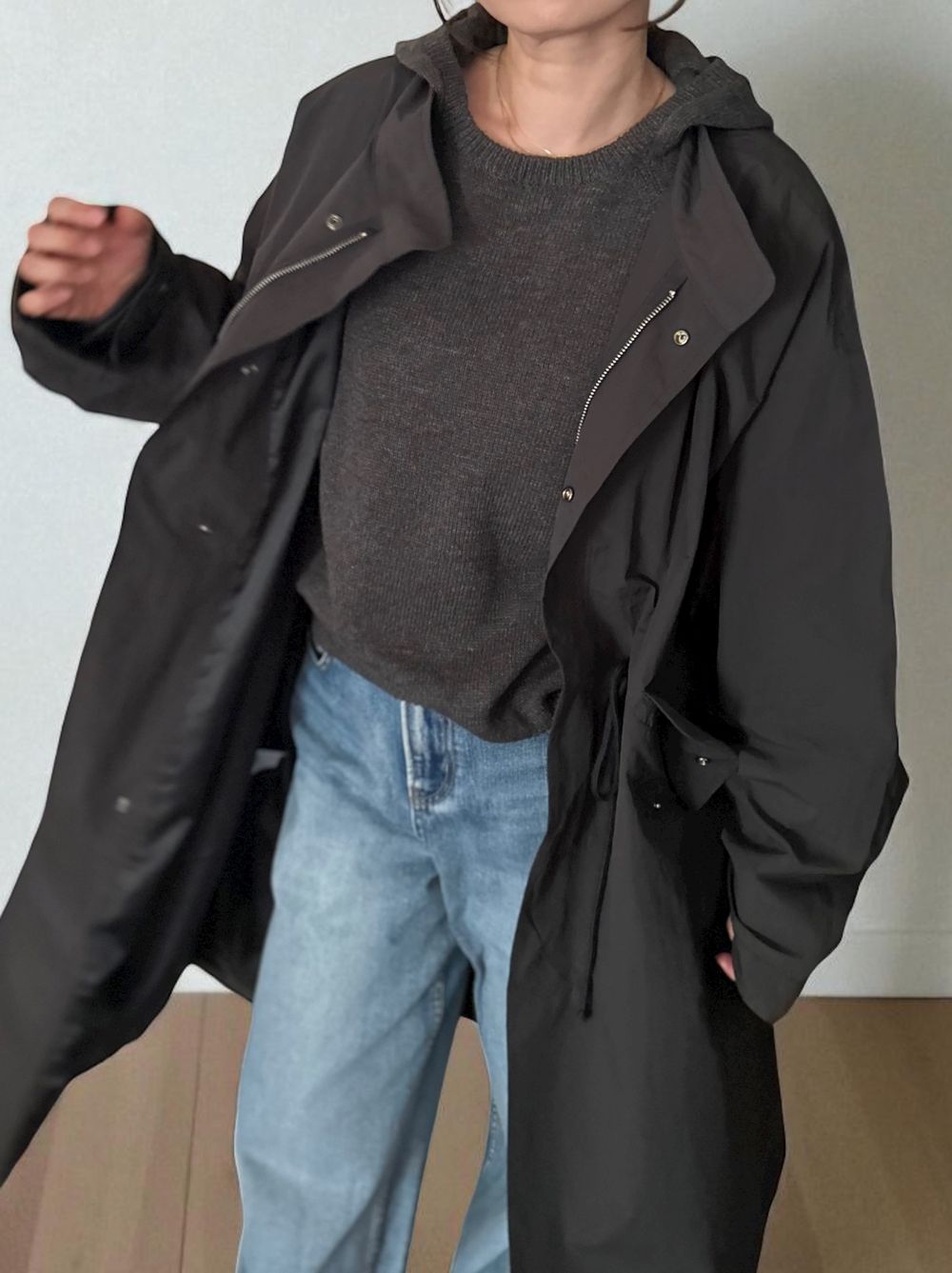 Waist Drawstring スタンドカラーナイロンコート