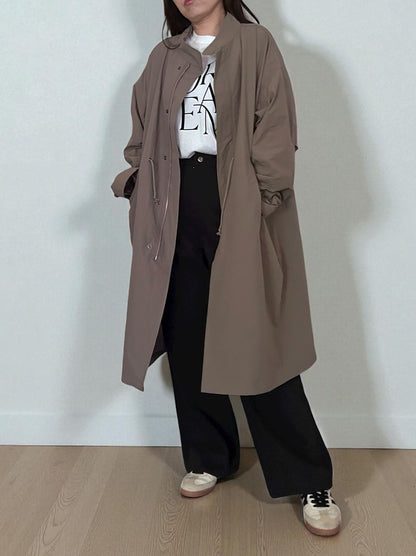 Waist Drawstring スタンドカラーナイロンコート