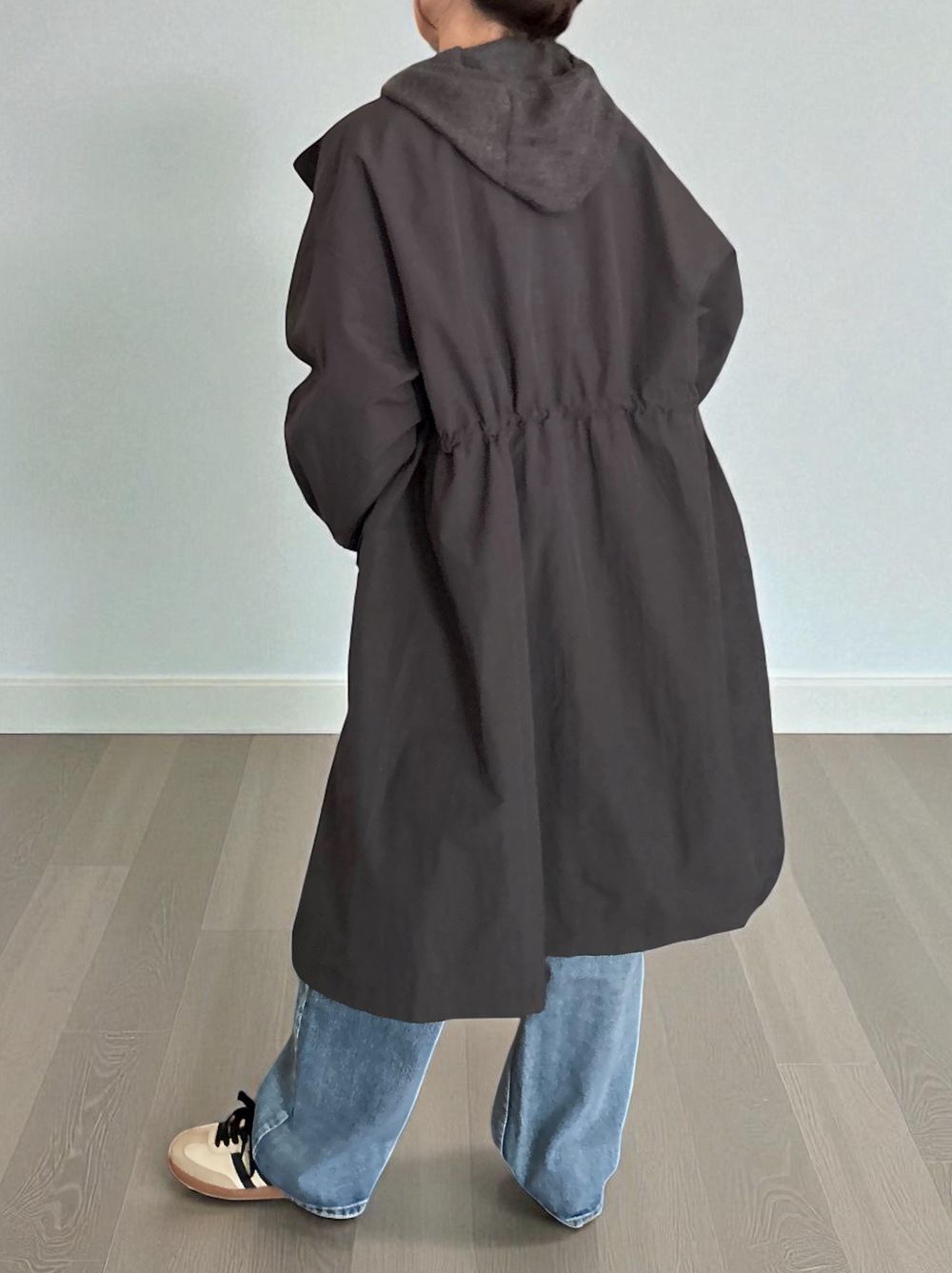 Waist Drawstring スタンドカラーナイロンコート