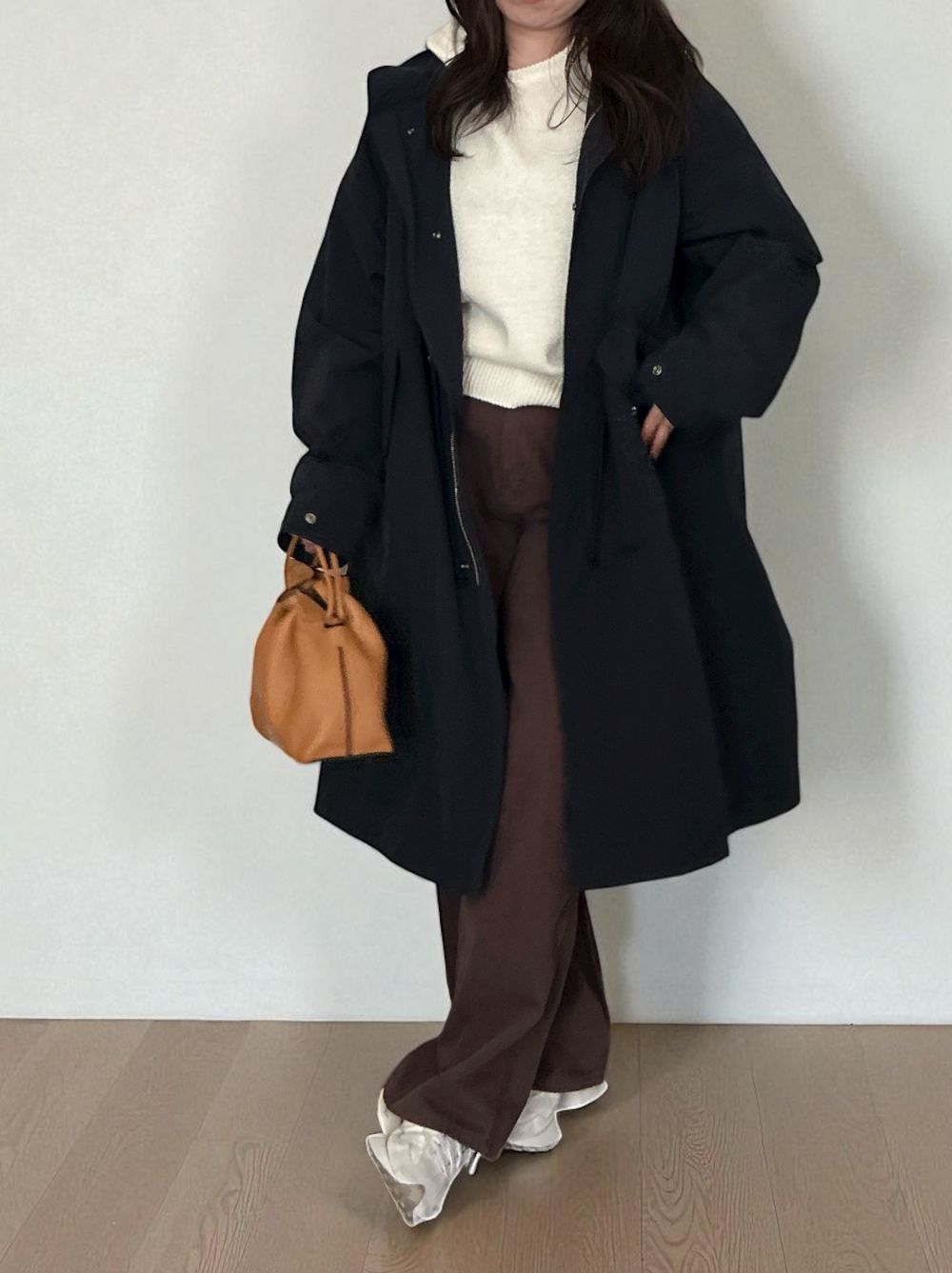 Waist Drawstring スタンドカラーナイロンコート