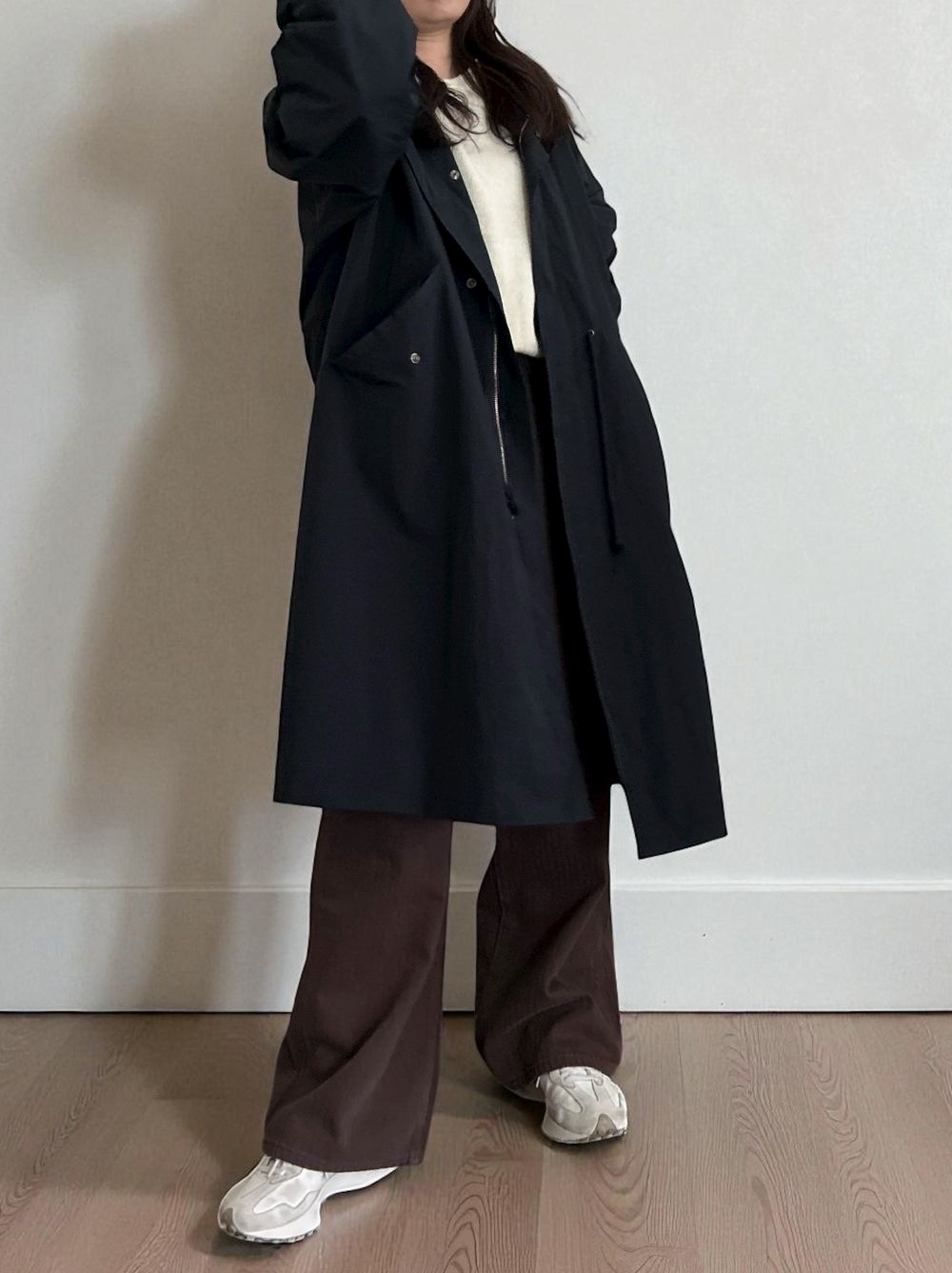 Waist Drawstring スタンドカラーナイロンコート